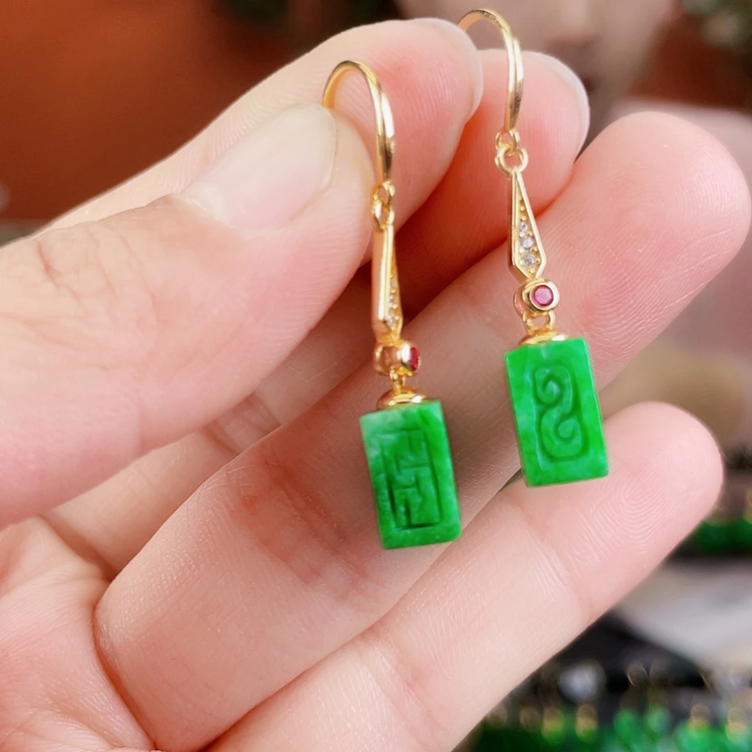 翡翠银S925镶嵌耳饰