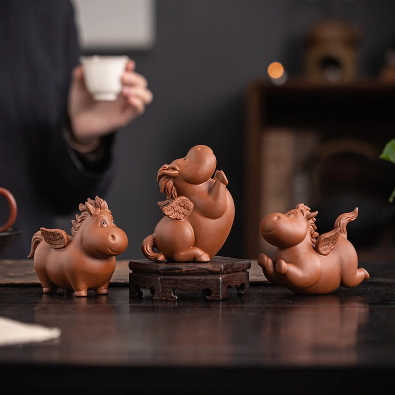 创意紫砂茶宠摆件精品可养小飞马茶盘桌面茶道装饰马年生肖马礼品
