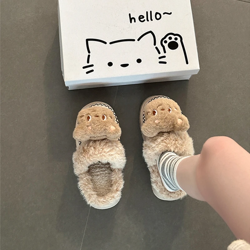 时尚百搭舒适休闲厚底棉拖鞋女2025秋冬季新款保暖毛茸茸毛毛拖鞋