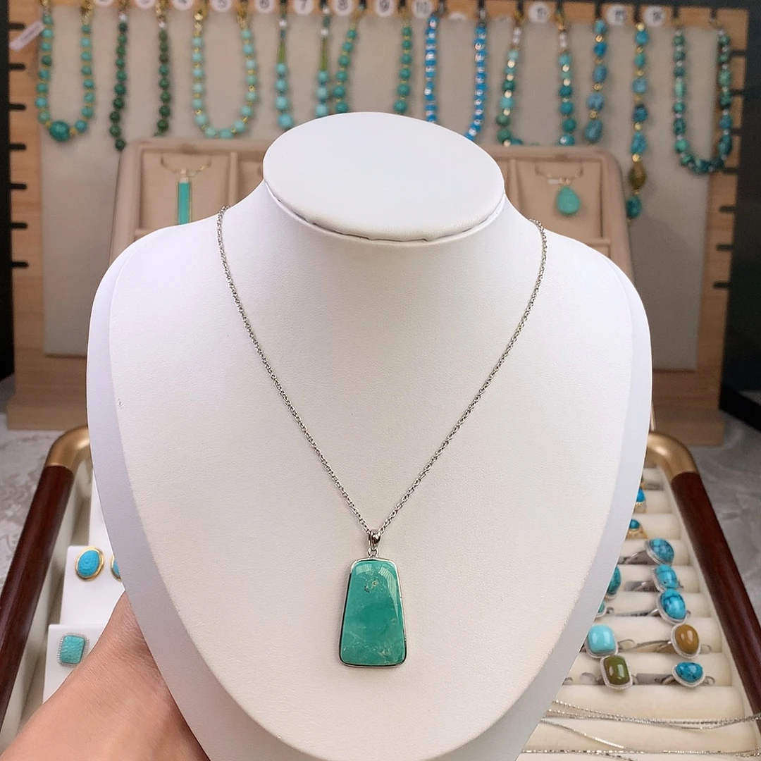 绿松石银S925镶嵌吊坠(赠链)