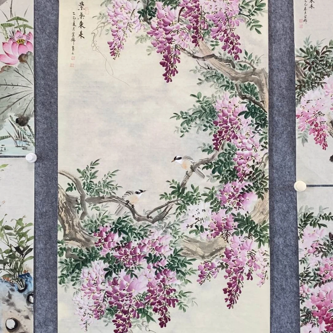 清***在国画四尺竖幅紫藤