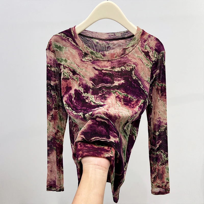 8243#高贵上档次小衫2025新款潮流气质时尚显瘦网纱打底衫上衣