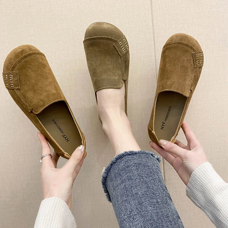 2025百搭豆豆鞋休闲软底妈鞋平底防滑耐磨复古舒适圆头大气潮流