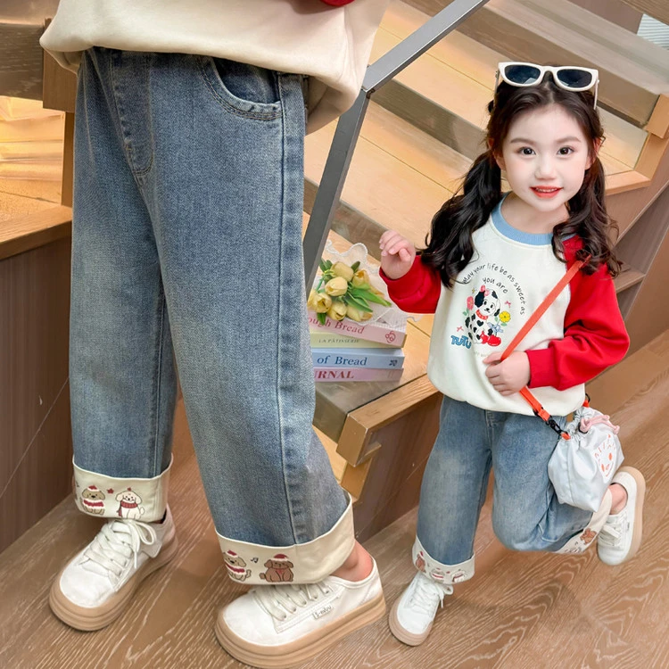 女童春季新款休闲儿童韩版时髦卡通小狗牛仔裤