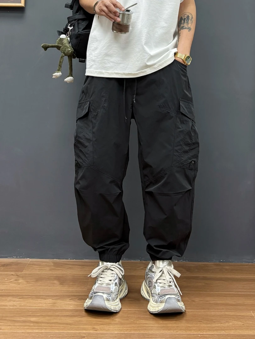 3213#夏季新款休闲裤男宽松大码薄款透气美式重磅运动休闲裤