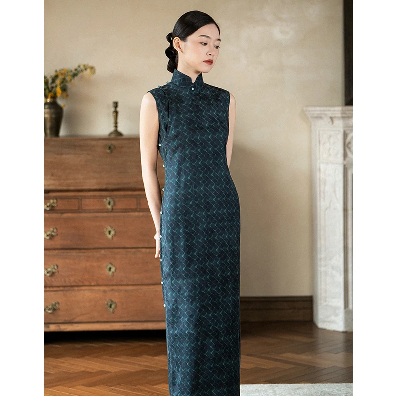 【清瑶】良辰媄锦桑蚕丝香云纱手工古法中长款旗袍衣长约130CM