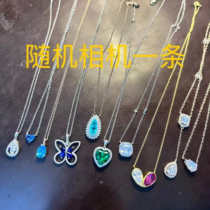 S6944细链子单颗海蓝色水滴项链18