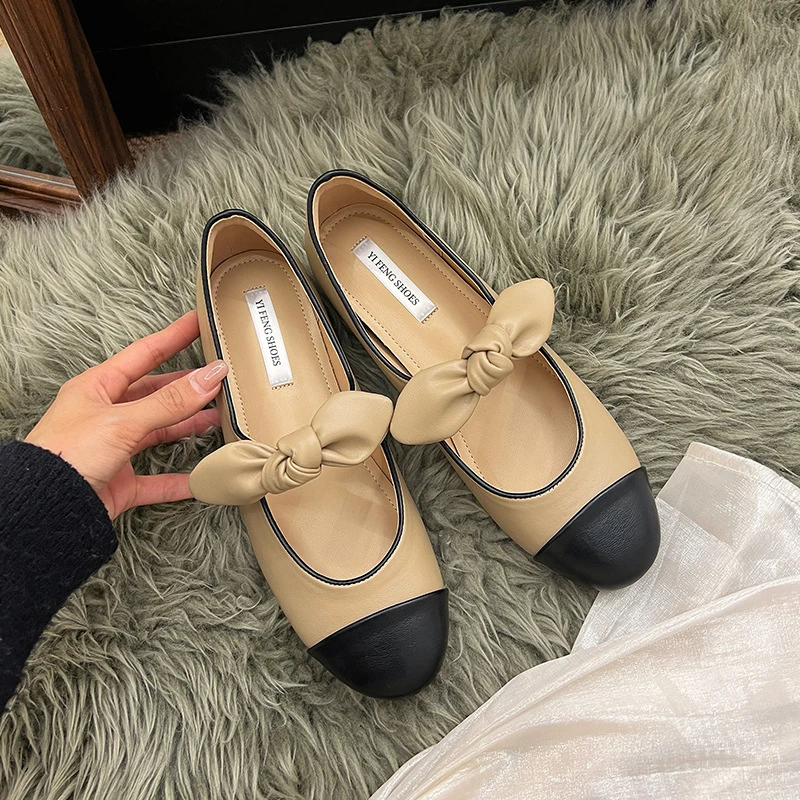 小香风平底内增高单鞋女春秋新款法式气质蝴蝶结白春秋玛丽珍女鞋