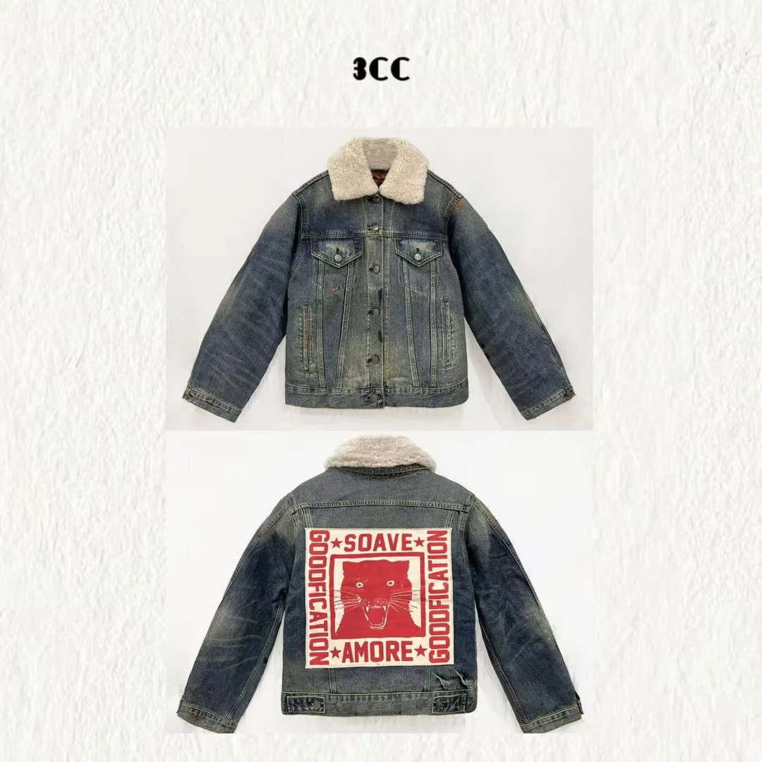 3CC【意式复古】设计师联名牛仔棉服羊羔毛可拆卸领口外套81029