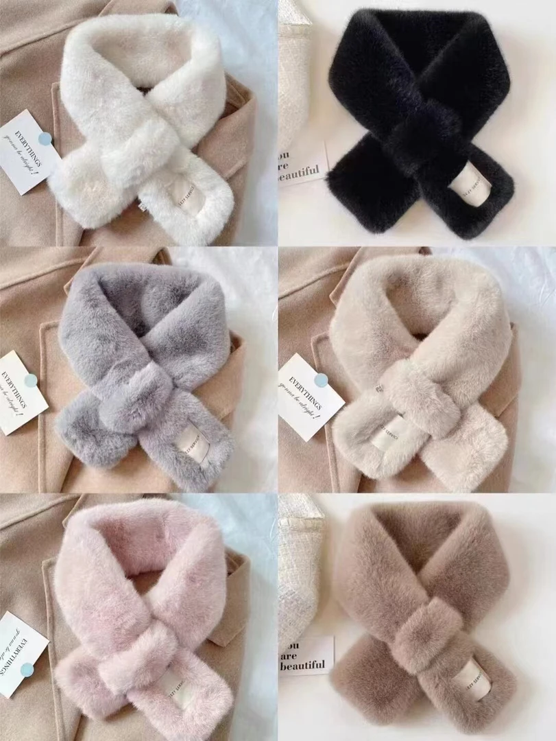 保暖品，女格子常规甜美风围巾女士围脖千鸟格套装秋冬毛绒简约