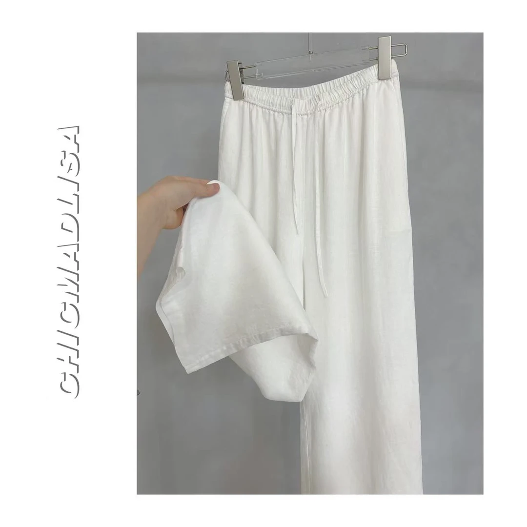 MADLISA【亚麻直筒裤】进口法麻松弛老钱风高腰垂感休闲直筒裤