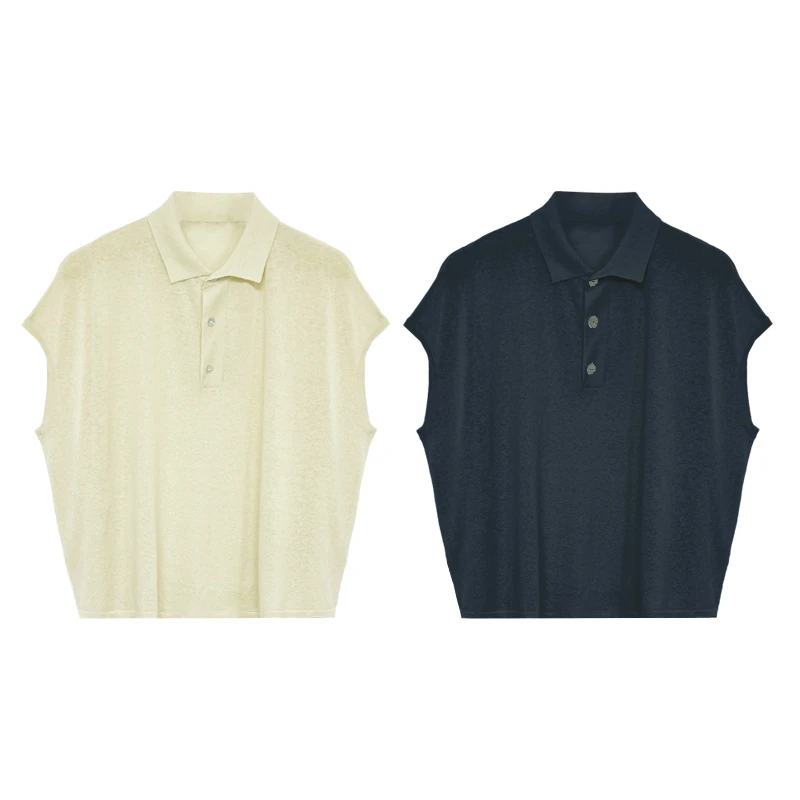 【橙庐】500103春夏女士亚麻小翻领半包袖T恤 时尚休闲百搭简约通勤