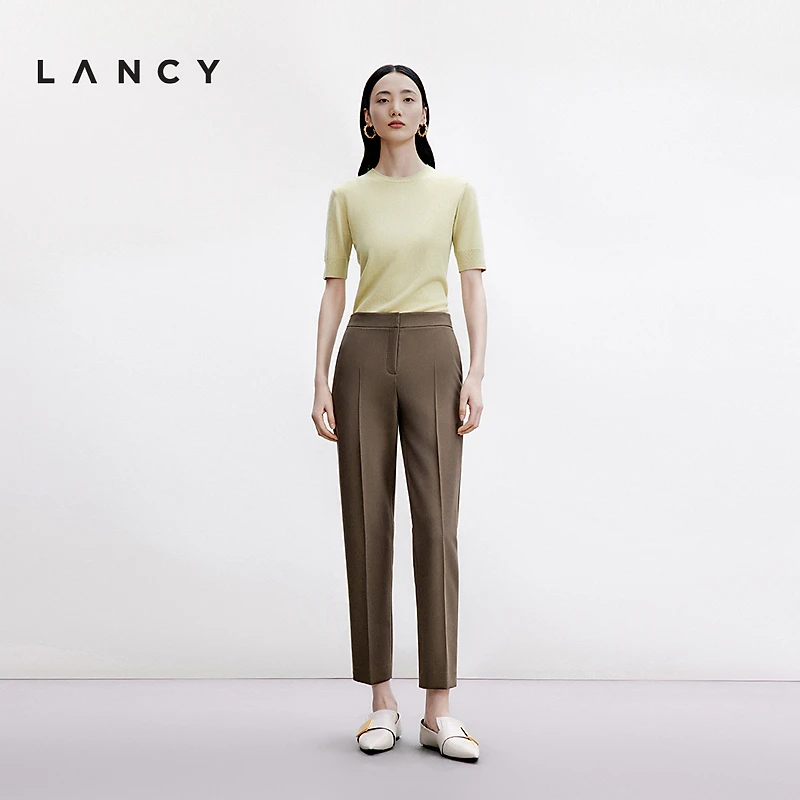 LANCY/朗姿2024秋季新款显高显瘦烟管裤女直筒高腰铅笔通勤西裤