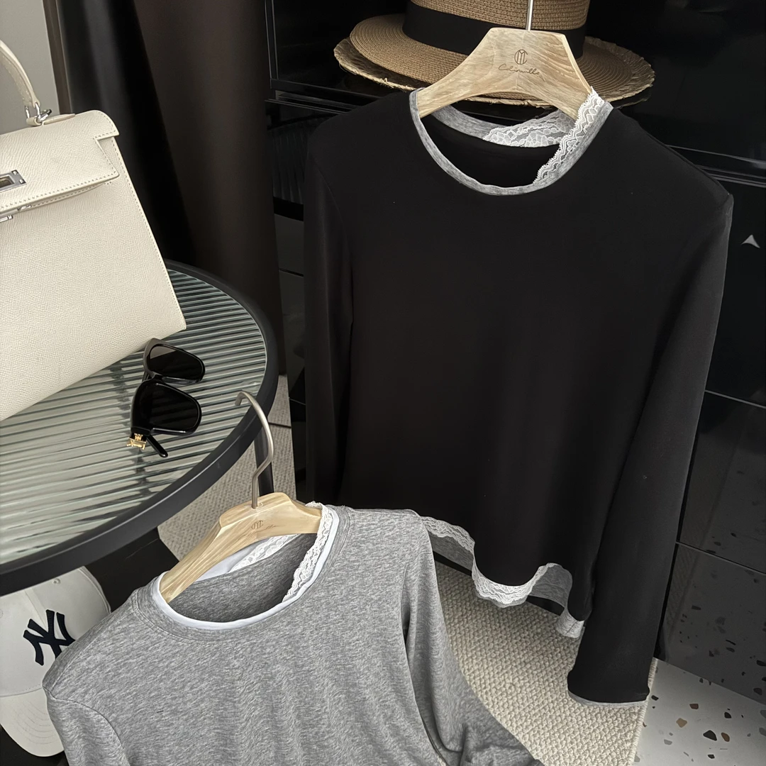 法式气质蕾丝花边领正肩短袖t恤女夏季新款设计感