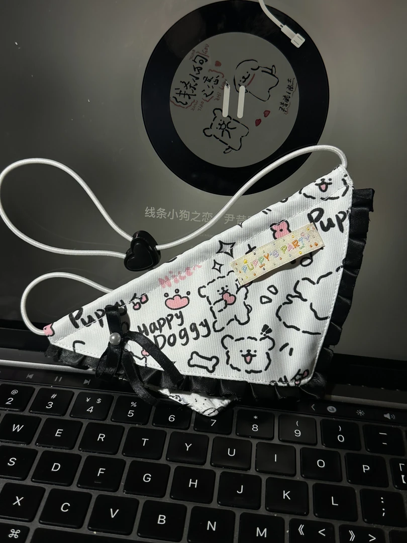 猫咪可爱围兜宠物花边布艺口水巾抽绳线条小狗围脖装饰项圈三角巾