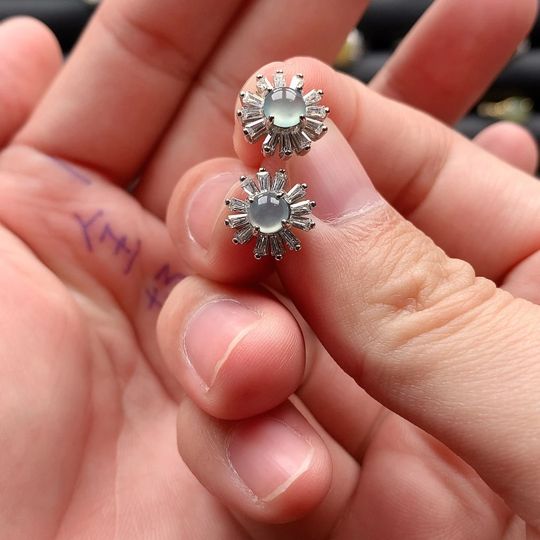 翡翠耳饰银S925镶嵌刘****)0102