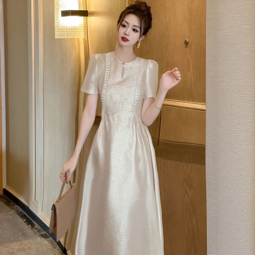 A有里布优雅端庄小香风连衣裙高级感气质收腰胖mm显瘦a字裙D0862