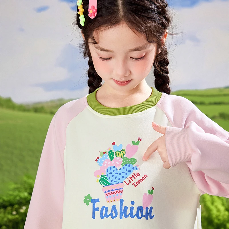 【卫衣潮】小茵曼女童套头卫衣插肩袖型2025秋新款圆领休闲上衣潮