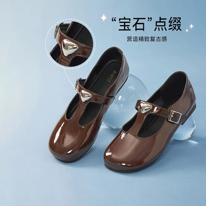 百思图2025秋琥珀流光时尚简约复古玛丽珍鞋方跟女单鞋B3026CA5