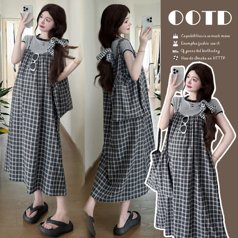 实拍~2025时髦俏皮减龄轻熟简约风格子吊带裙+百搭打底杉两件套裙