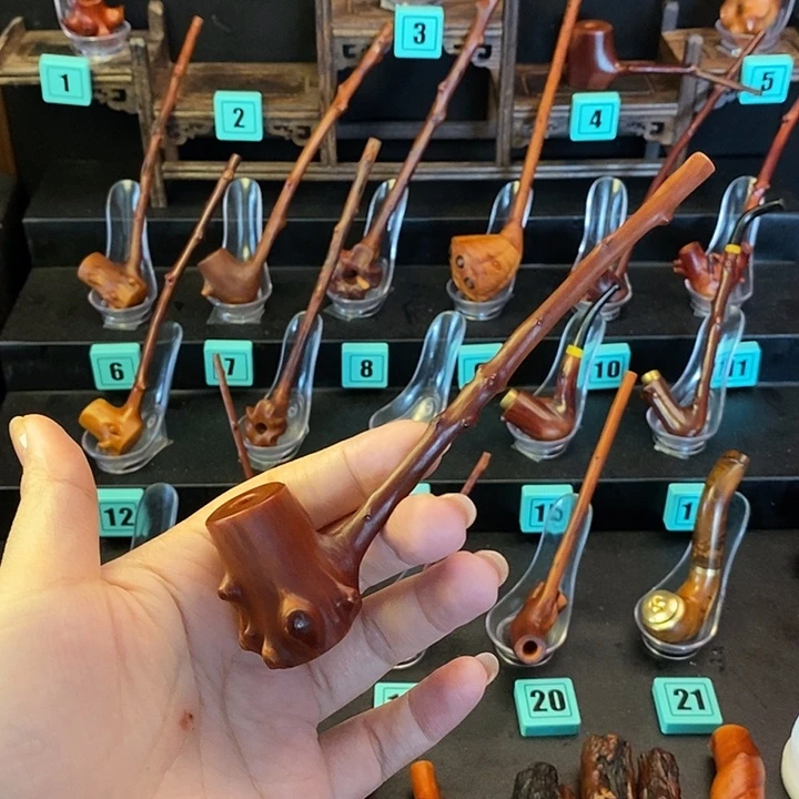 人***画大叶紫檀（黑酸枝木类）檬子木烟斗