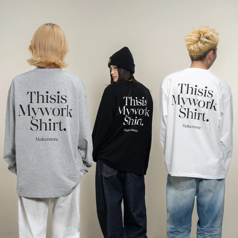 Makemore{简约WORK}新款长袖T恤纯棉高级感美式休闲松弛百搭男女