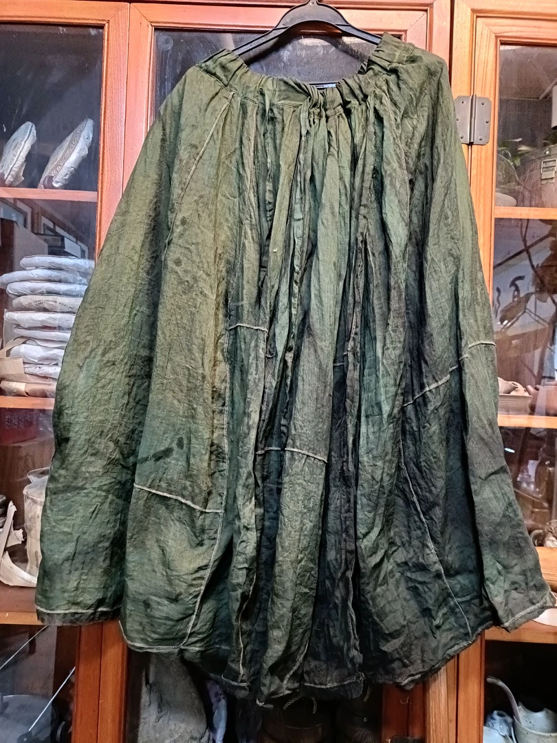 植物染色柿绿色苎麻半裙（裙长85厘米）