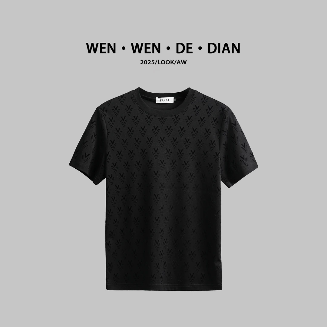 【7A抗菌桑蚕丝】高定v标字母提花夏季男士吸湿透气圆领T恤D0580