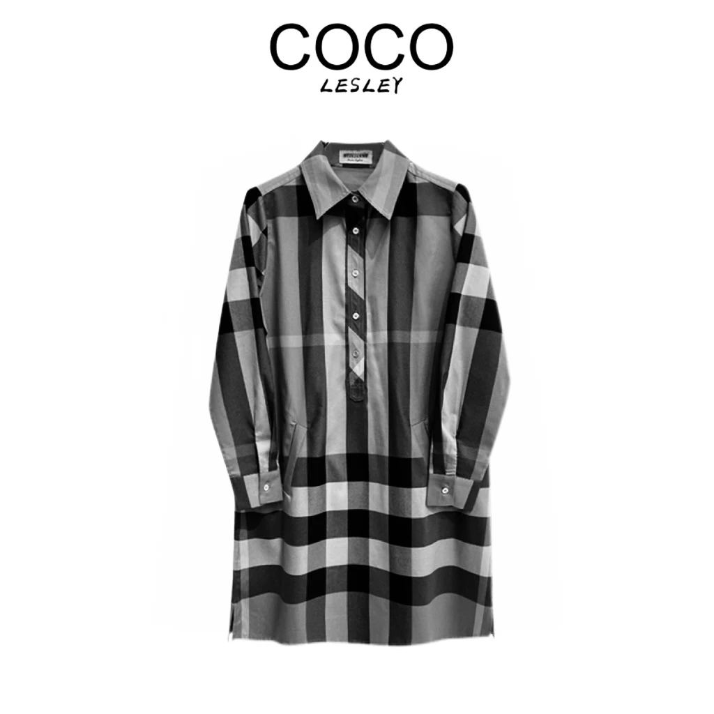 2025新款经典长袖格纹时尚轻奢连衣裙-7736