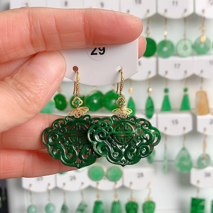 翡翠耳饰18K金镶嵌翡翠