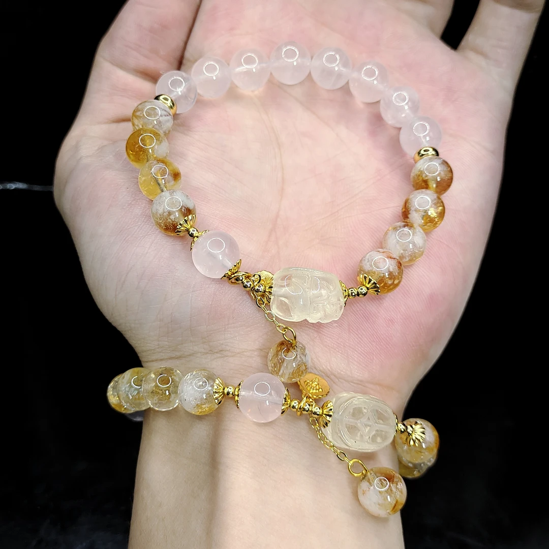 【李想精选】粉水晶DIY单圈手串A1【多样性发其一】约9mm