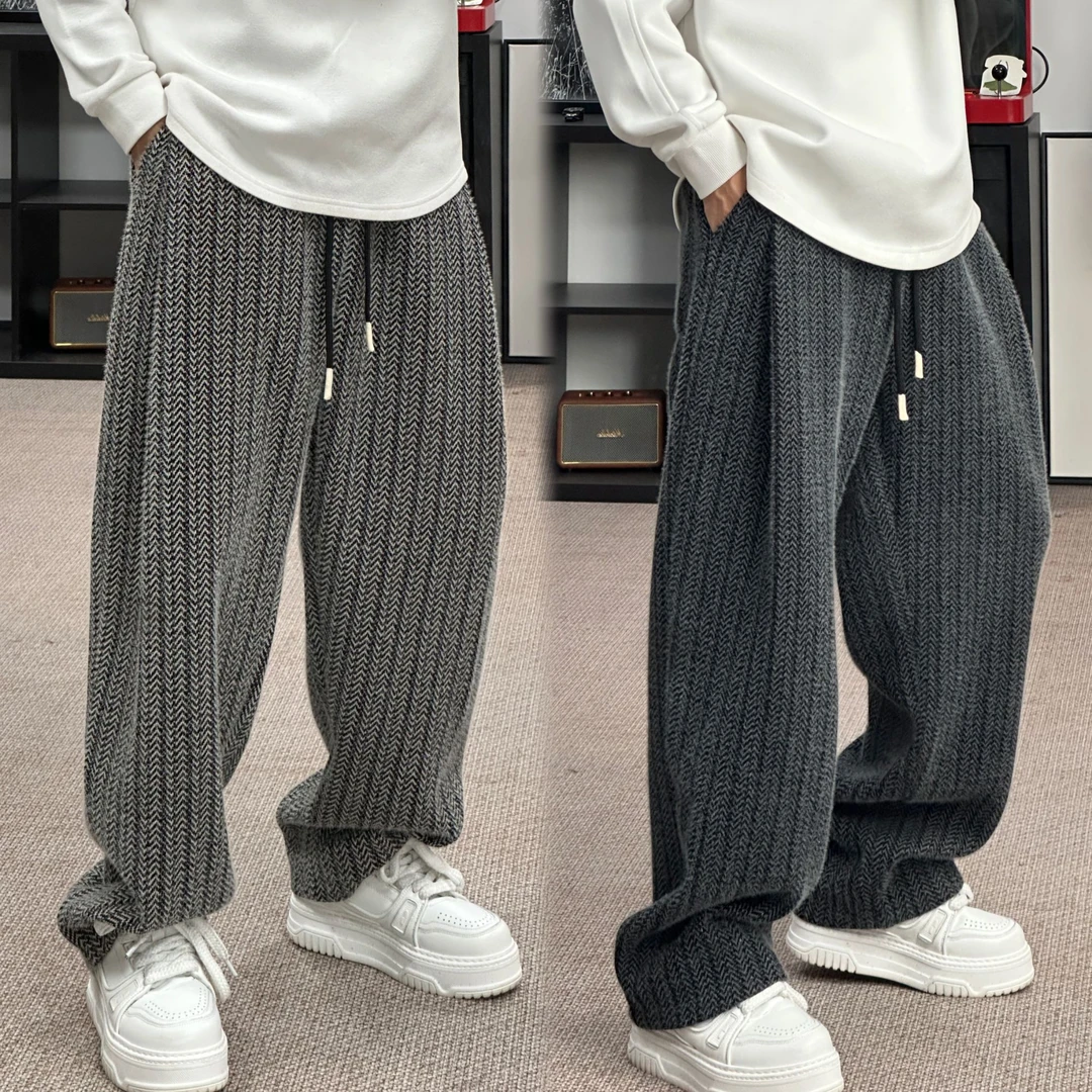 冬季新款时尚潮流绒毛多色彩色纱线软糯厚实垂感弯刀休闲裤7269