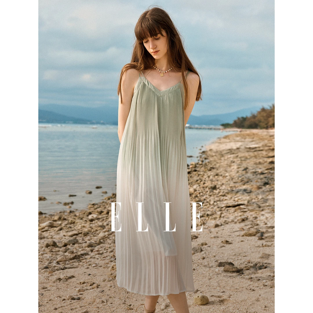 ELLE法式宽松吊带连衣裙2025夏日穿搭无袖女装度假长裙子-EL47829