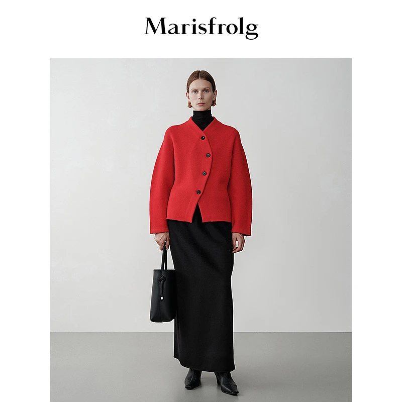 【新年系列】玛丝菲尔新款红色羊毛针织开衫外套A1EG4880M