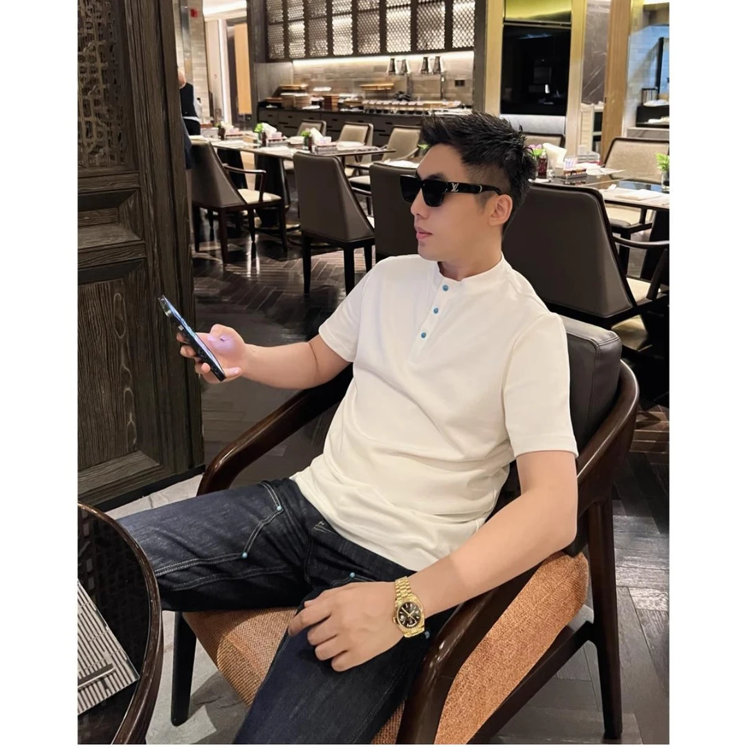 保罗绿松石短袖T恤男夏60支双面液氨棉舒适柔软电镀五金老钱上衣