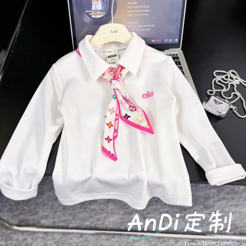 〖ANDI〗安迪订制中大童秋季新款女童简约字母翻领打底衫4769