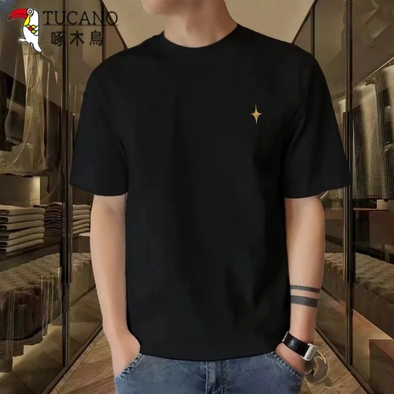 啄木鸟夏季纯棉短袖t恤男女潮流宽松圆领百搭印花全棉半袖ins