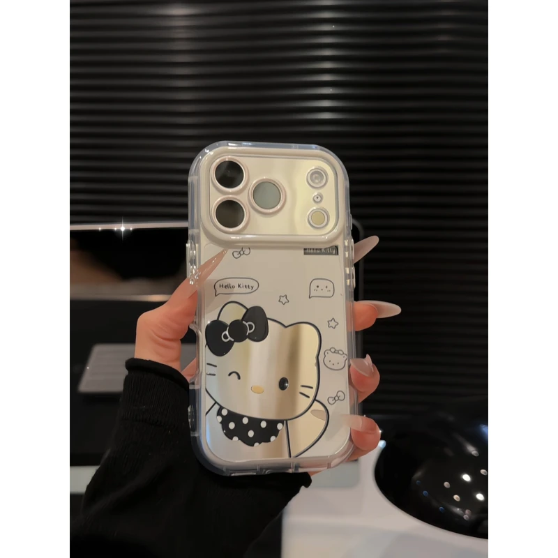 眨眼KT猫黑适用苹果17p手机壳16pm镜面简约oppo华为p70女奶油小米