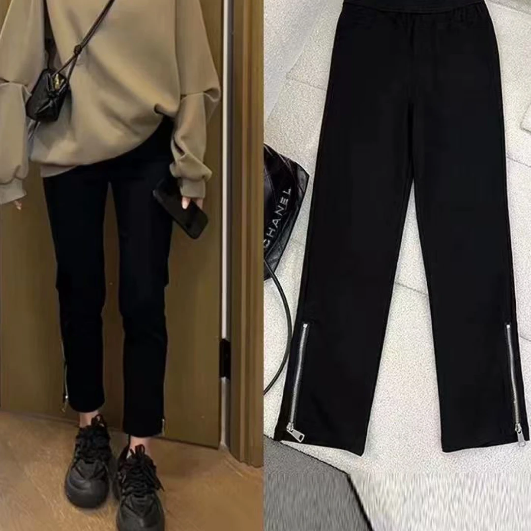 6262【胖小肉推荐】新款百搭拉链休闲裤