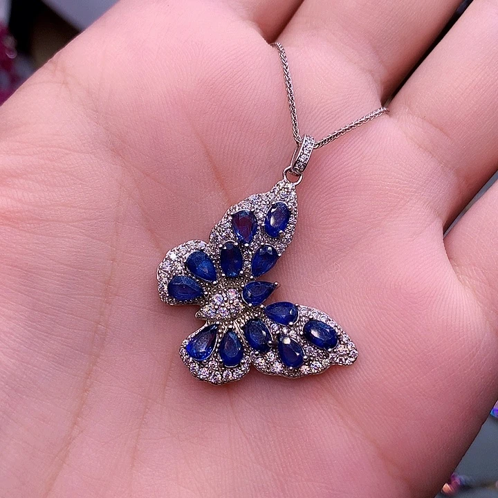 蓝宝石颈饰银S925镶嵌