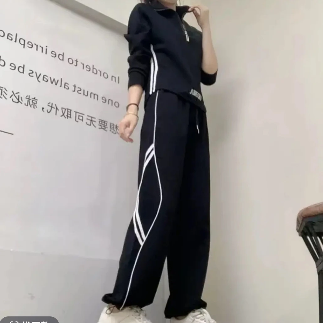 1【不加绒款】秋季潮流百搭时尚长袖卫衣搭配卫裤套装