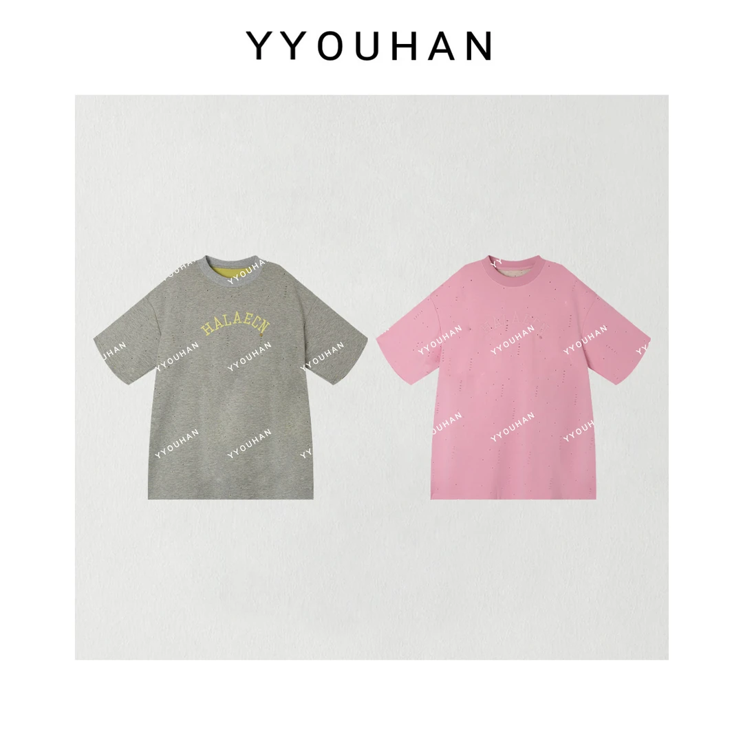 2025春款小众简约百搭破洞设计字母T恤上衣 2503C1180