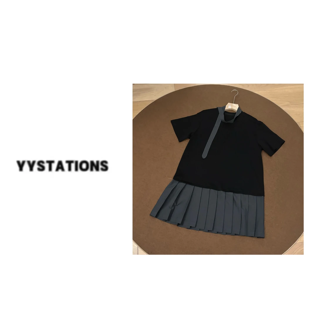 YYSTATIONS 极简风百褶拼接巨显瘦连衣裙时尚学院风减龄-8893
