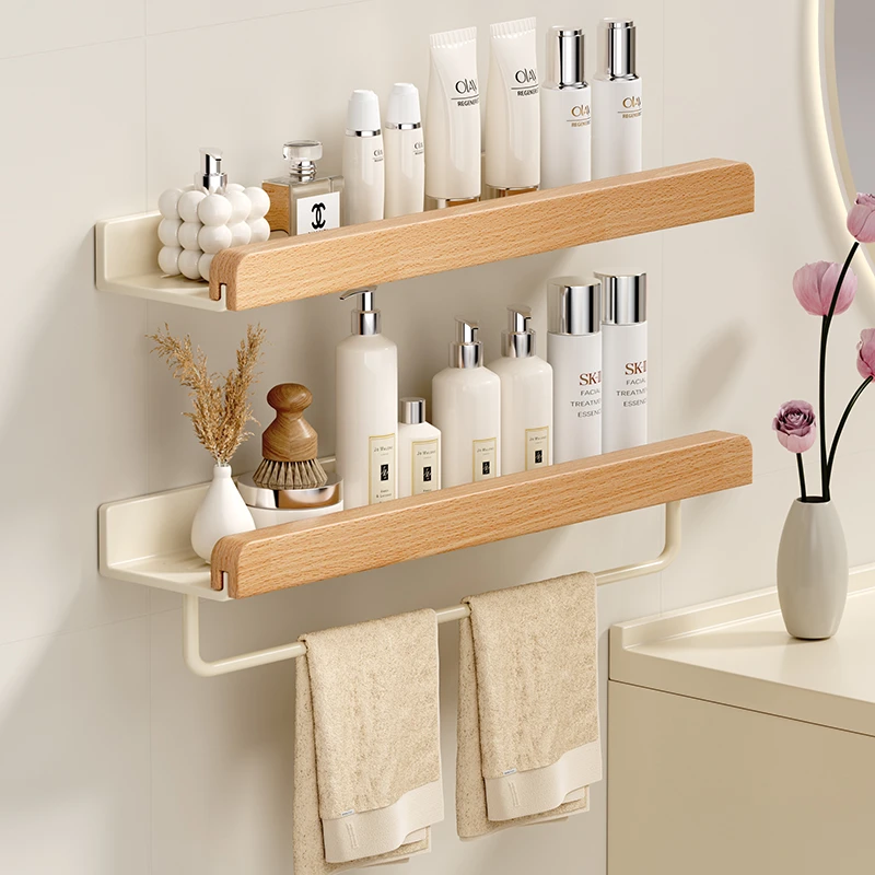 原木奶油风浴室卫生间置物架免打孔壁挂式厕所卫生间置物架网红款