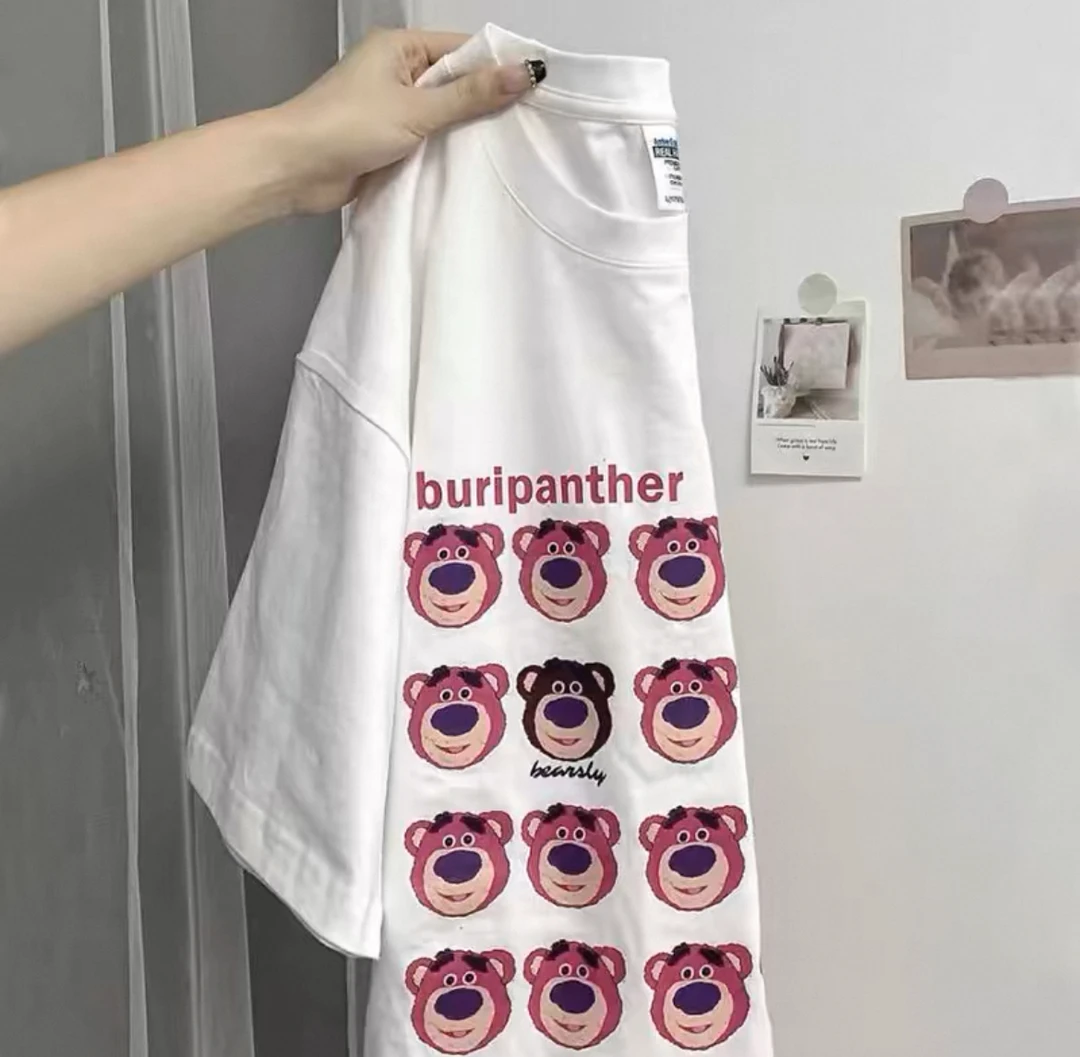 加大码300斤韩版设计感卡通纯棉短袖t恤男女夏季宽松时尚百搭上衣