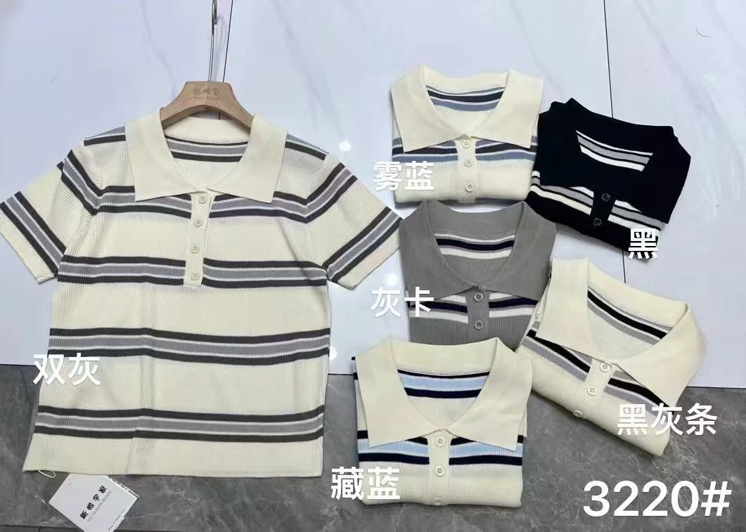 3220 polo衫条纹翻领 夏正肩短袖针织别致绝美独特