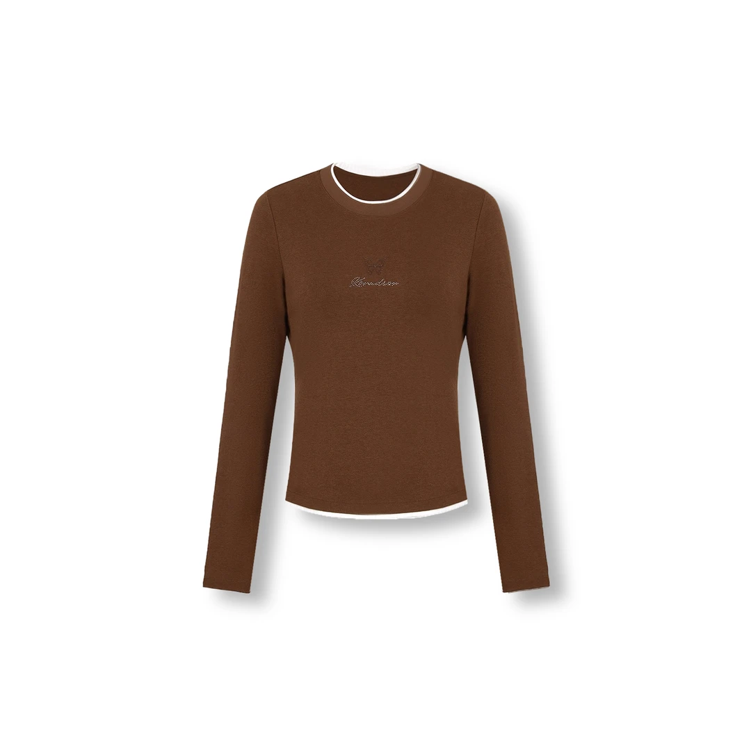 （珂）25ss秋冬新款简约假两件套头上衣针织衫（KM02975B7）