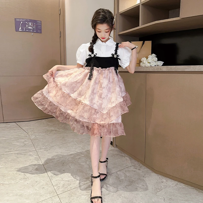 女童连衣裙夏季套装2025新款洋气公主裙小女孩背带裙子韩范两件套