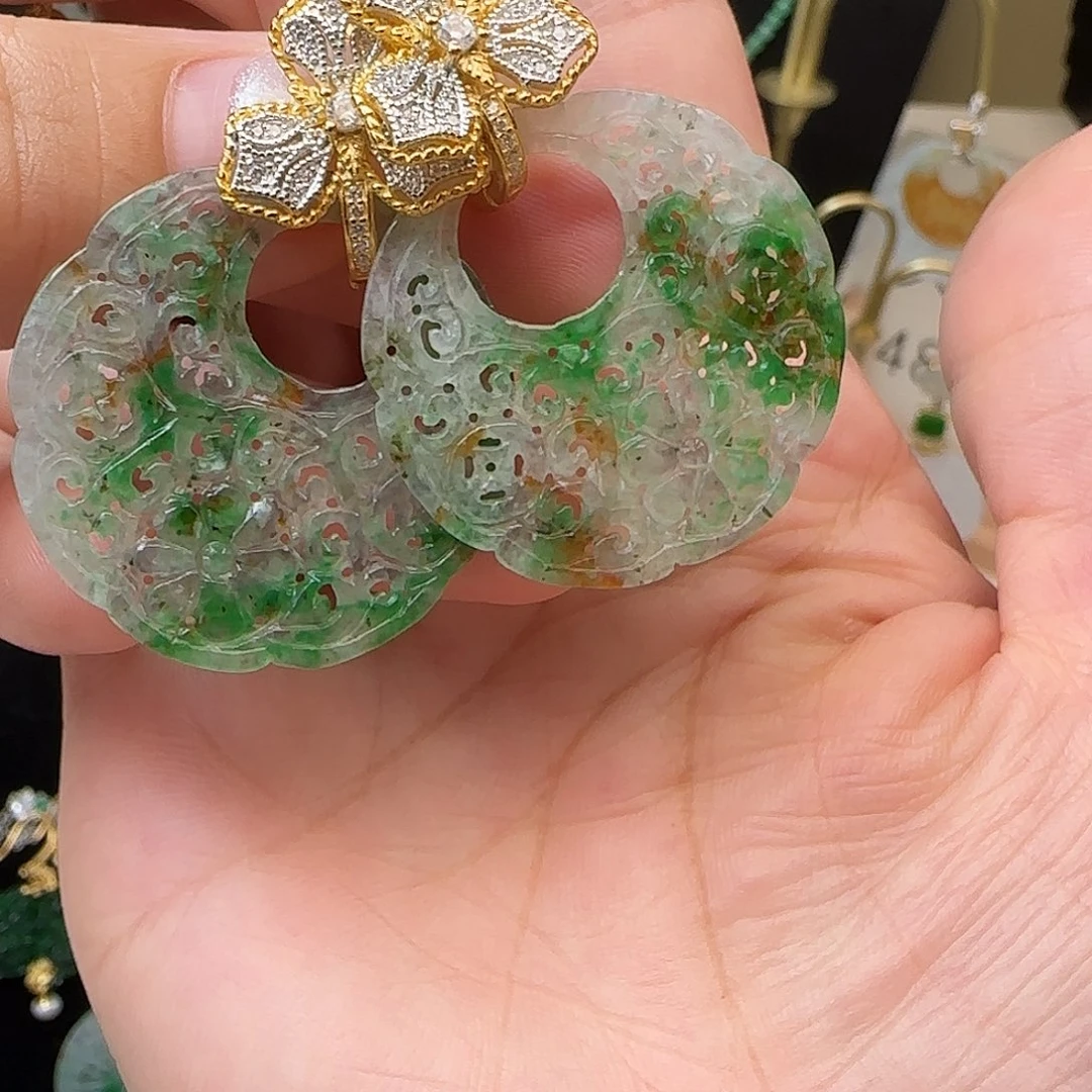 可***人银S925镶嵌翡翠耳饰