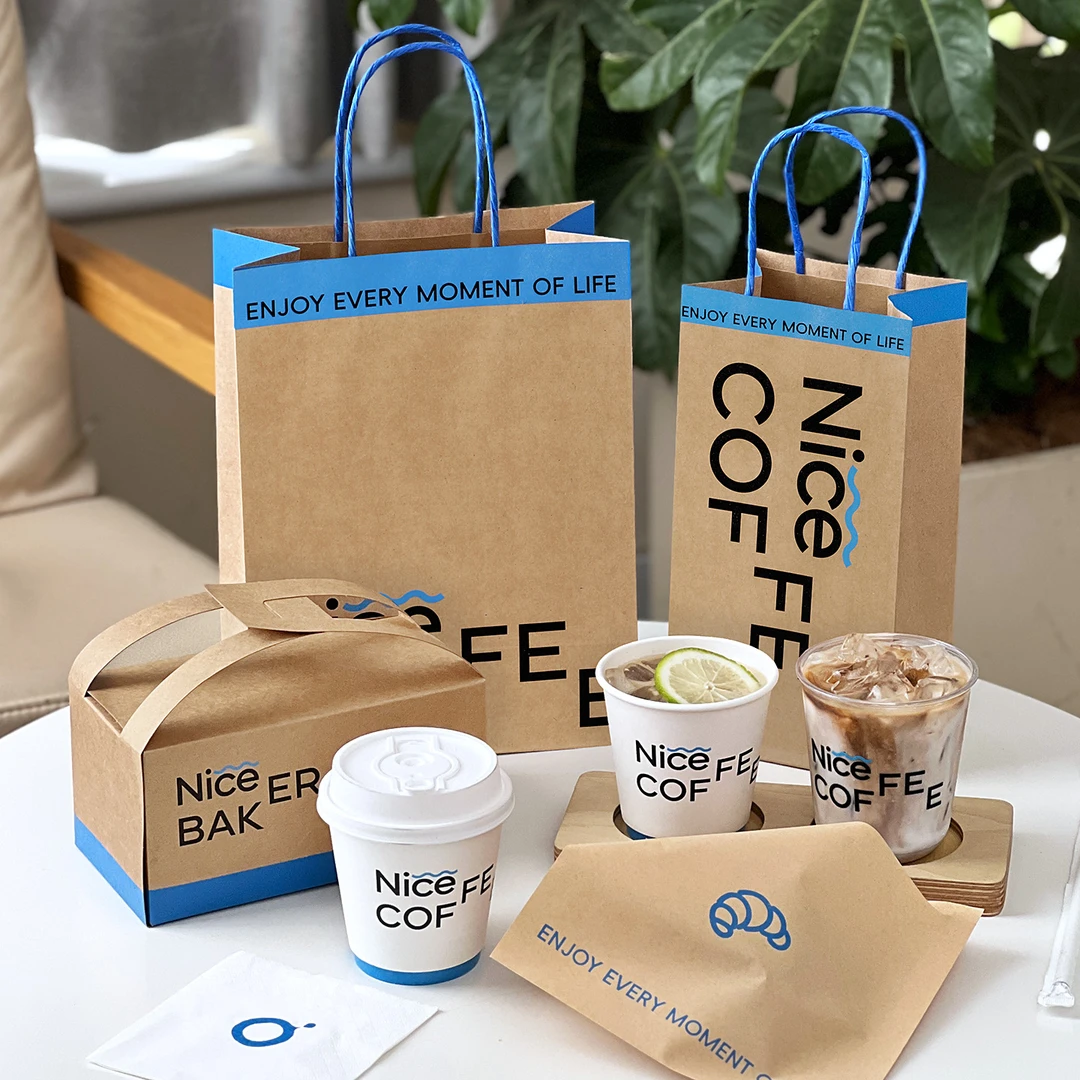 咖啡手提袋单双杯牛皮纸袋奶茶店外卖打包袋包装袋子咖啡杯子